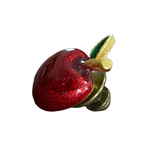 Vintage Red Apple Brooch (Enamel on gold tone metal) - Jomaz - Picture 2 of 9